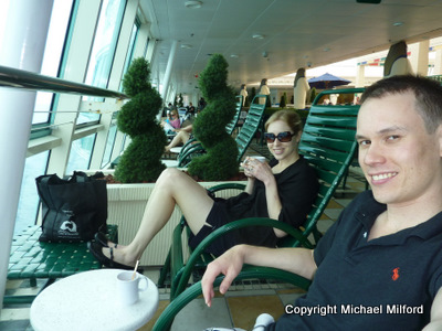 Relaxing in sheltered deck chairs